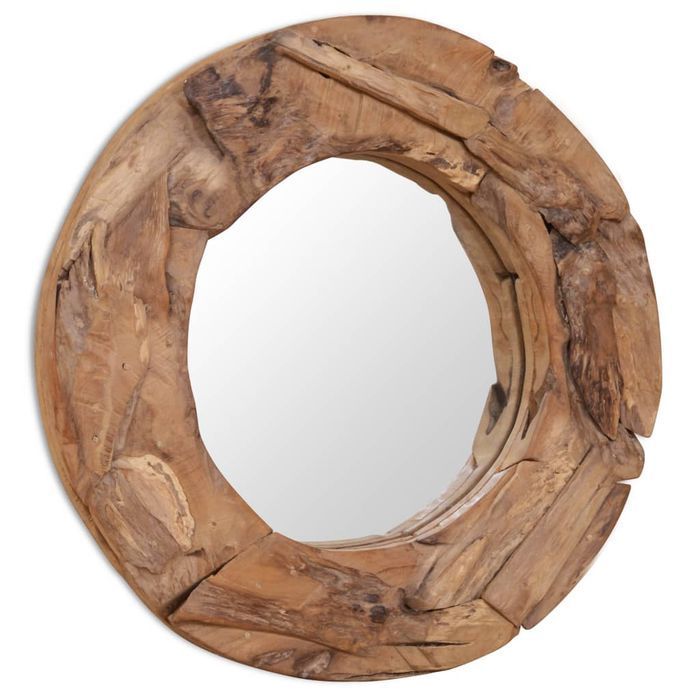 Lustro Okrągłe z Drewna Tekowego 60 cm - Rustykalna Dekoracja