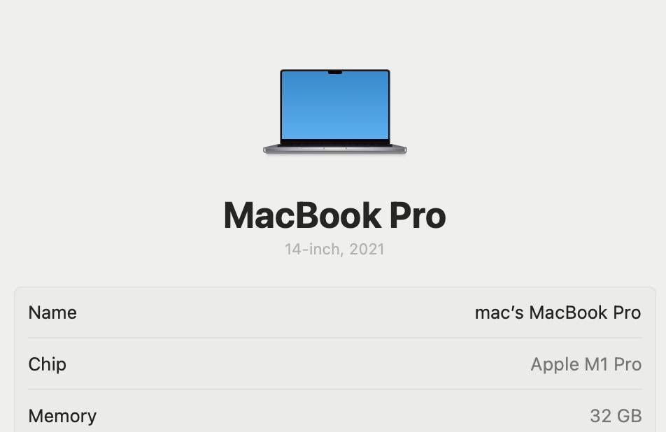 MacBook Pro 14 2021 16-Core GPU M1 Pro 32GB 1TB SSD