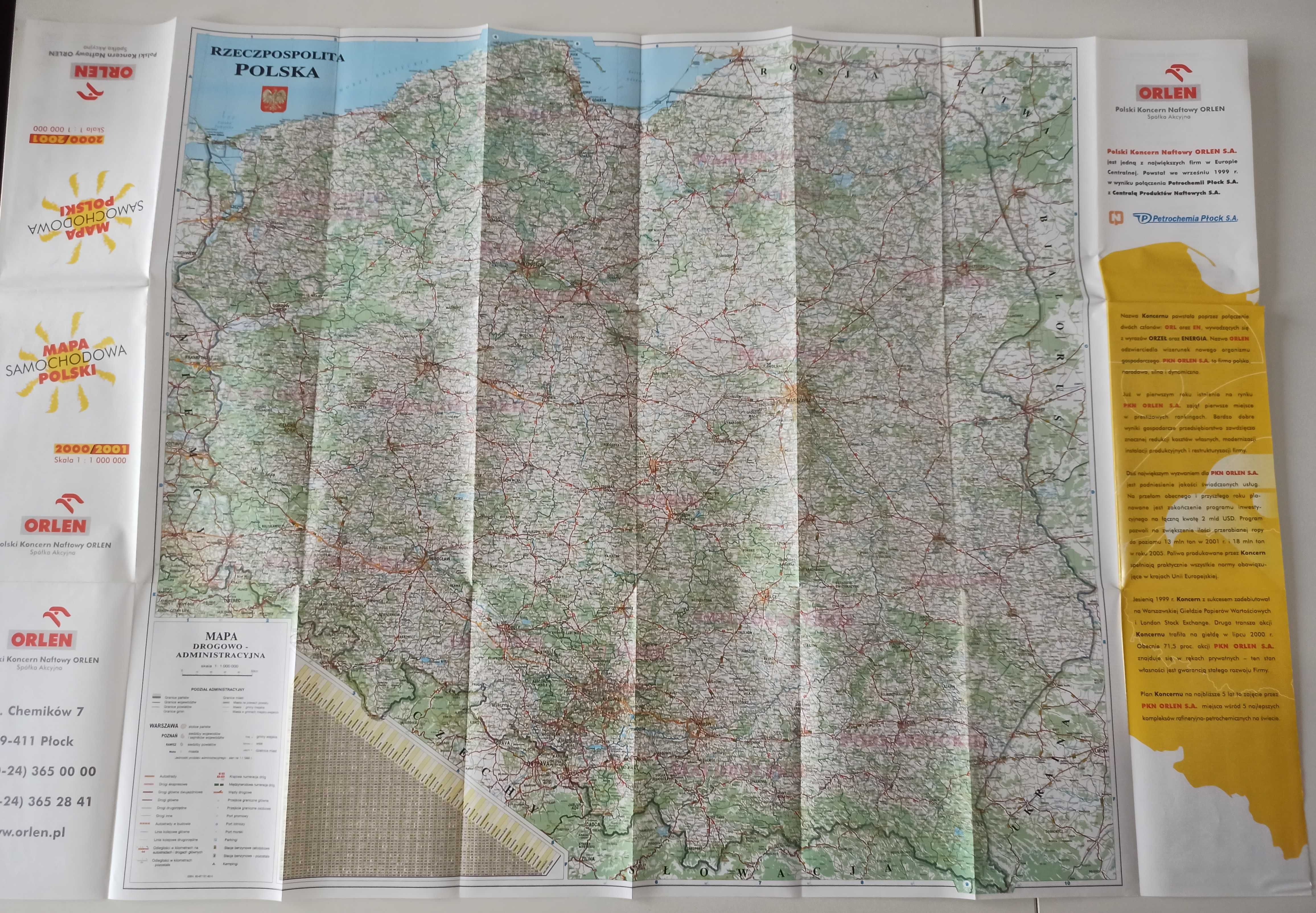 Mapa samochodowa Polski Orlen 2000/2001 stan bdb