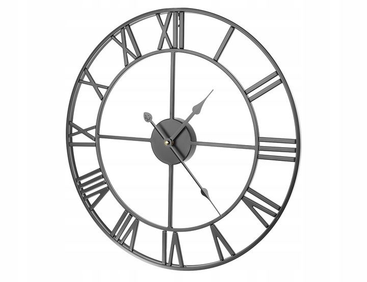 ZEGAR ŚCIENNY METALOWY CZARNY DUŻY cichy zegarek 50 cm na ścianę loft