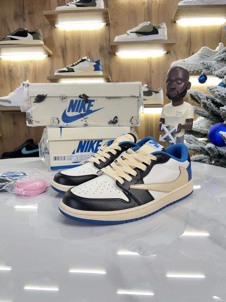 Кросівки Nike Air Jordan 1 low x Fragment Blue / Black / Beige