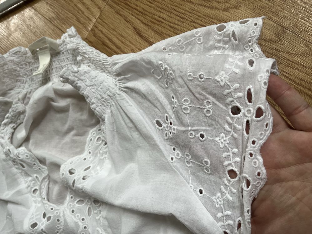H&M sukienka biała bawełniana 34/36 z falbanką letnia zwiewna
