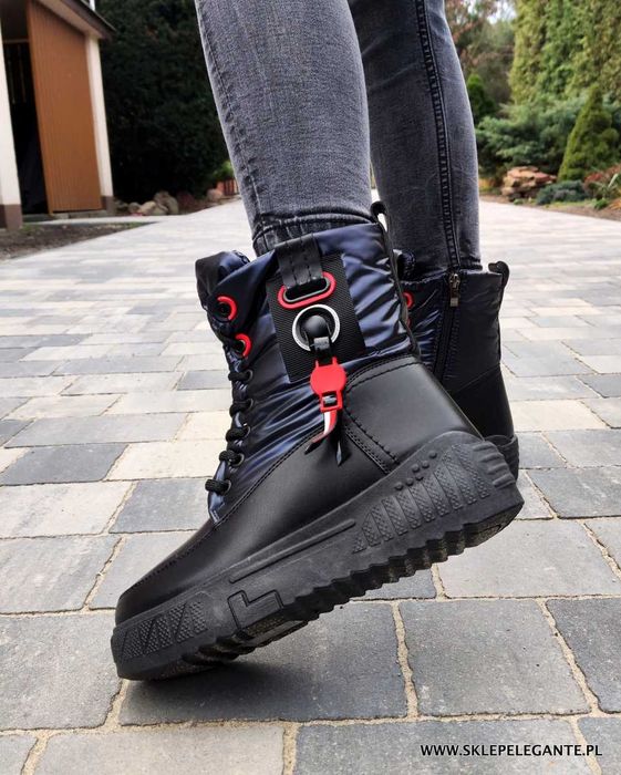 ŚNIEGOWCE botki damskie czarne ZIMOWE OCIEPLANE 36 37, 38 39 40