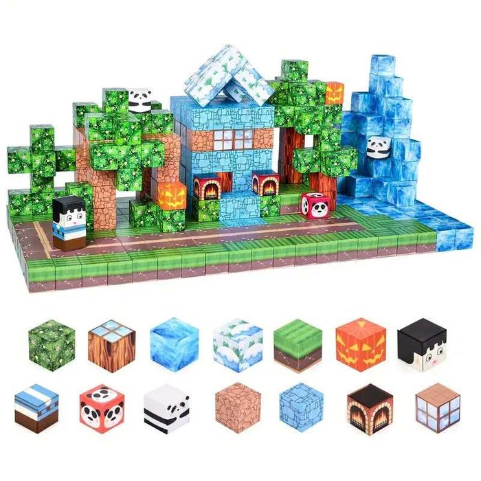 Магнітний конструктор Minecraft 100 шт кубики   будинок з пандами