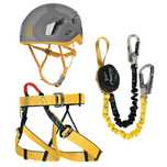 Zestaw Via ferrata kask wspinaczkowy lonża uprząż na łańcuchy