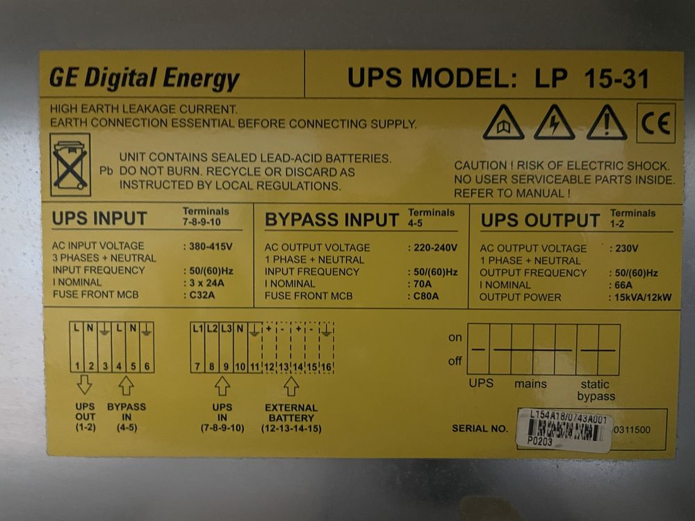 Джерело безперебійного живлення з акумуляторами GE LAN PRO 15-31 15kWa