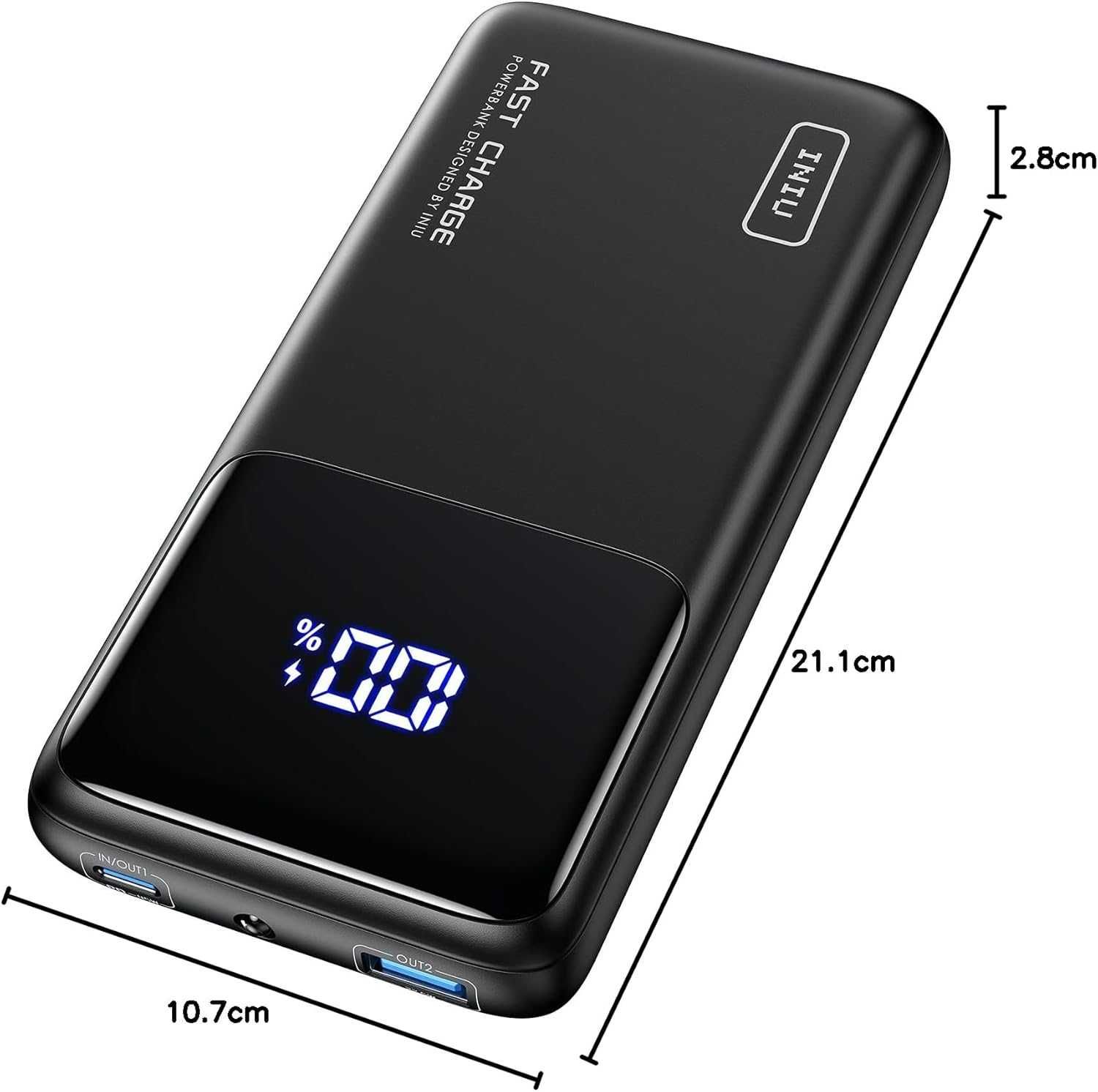 Iniu BI-B62 Powerbank USB USB-C 15000mAh 45W LCD QC 22,5 W latarka
