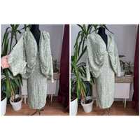 Szałwiowa cekinowa sukienka midi kimono 38 m L 40 asos