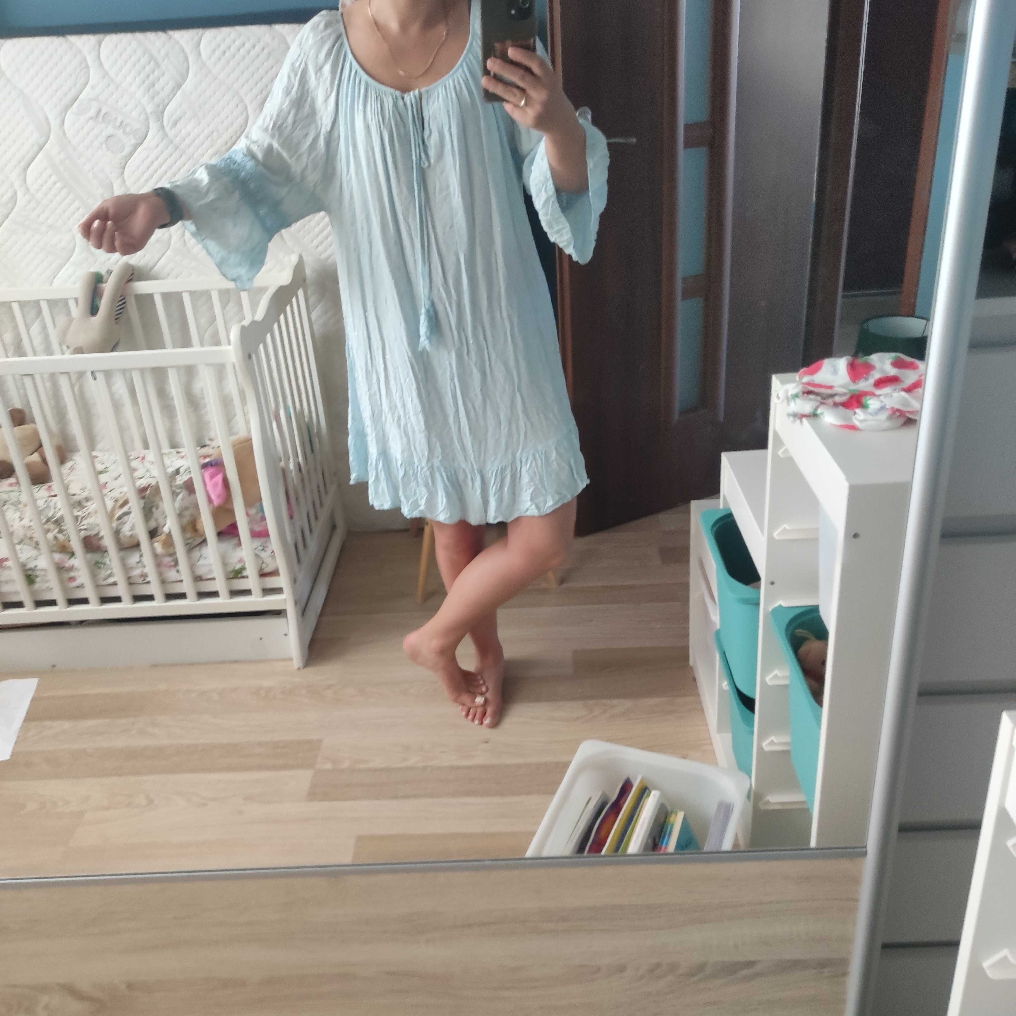 Boho sukienka one size błękitna