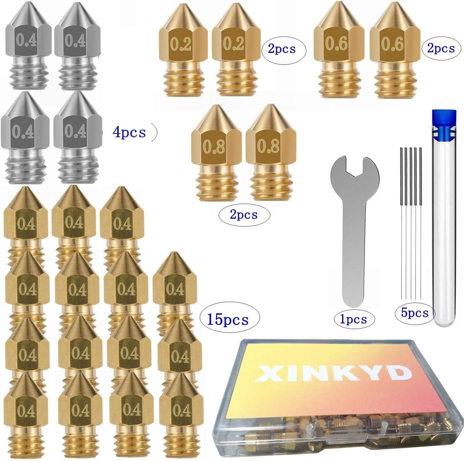Zestaw 25 x dysza MK8 mosiężna do drukarki 3D Ender 0,2 0,4 0,6 0,8 mm