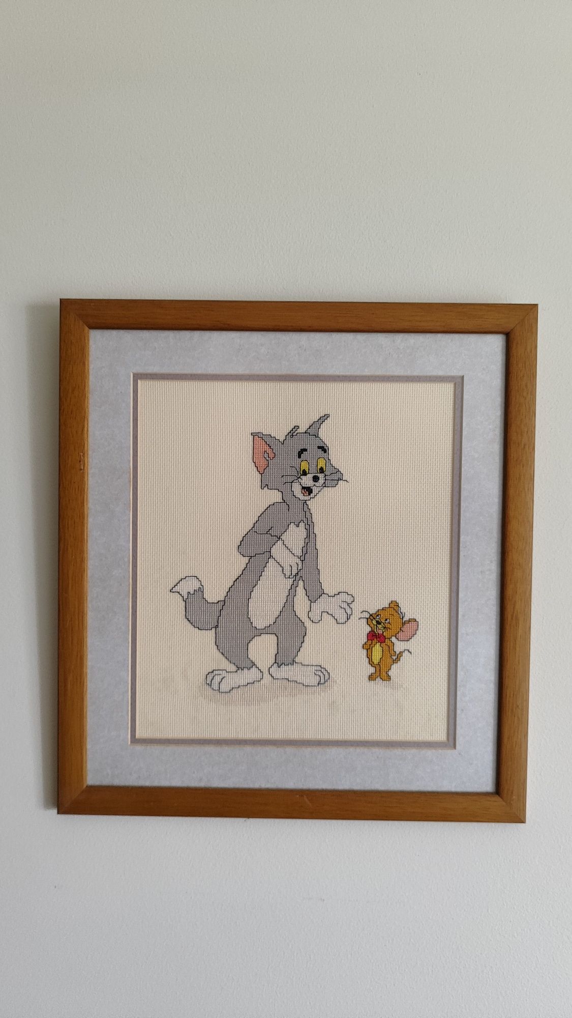 Quadro bordado Tom & Jerry