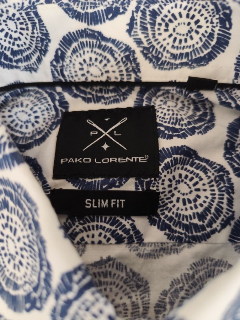 Koszula męska PAKO LORENTE slim fit S biało-niebieska