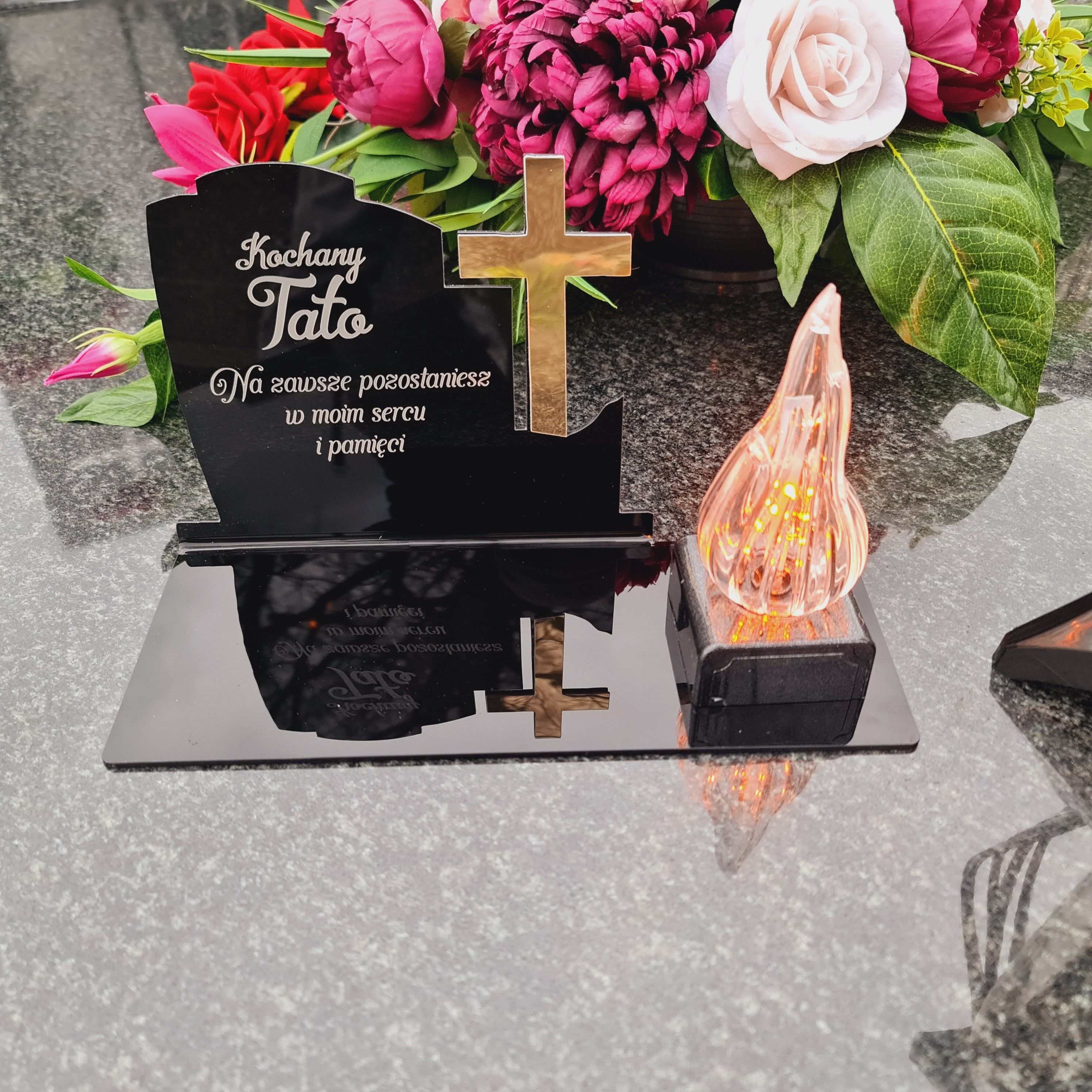 DEKORACJA na grób ZNICZ podstawka na cmentarz LAMPKA LED