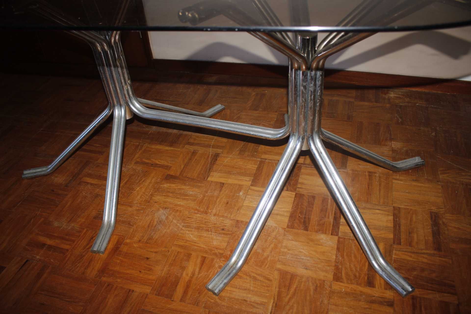 Mesa de jantar - Tubular - Design Vintage - Metal e vidro - Anos 70