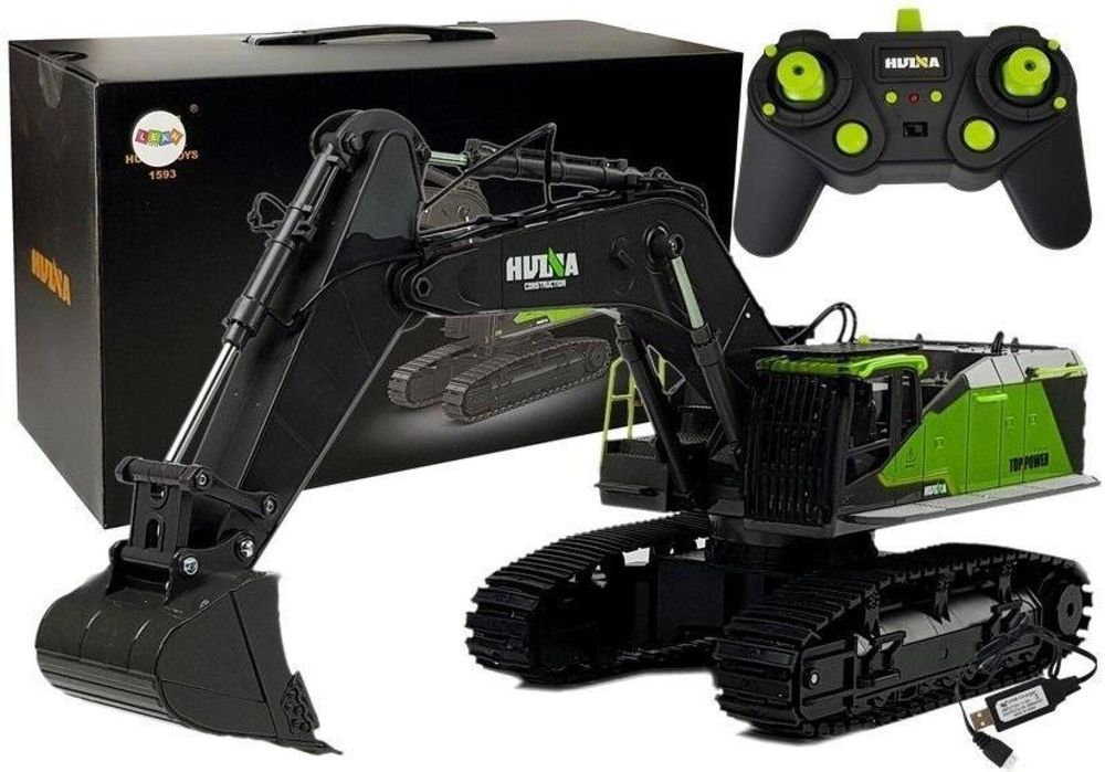 Koparka R/C zielona 1:14 HUINA pudełko,546x600 mm