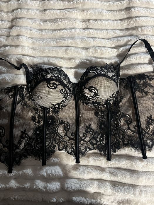 Корсет ажурний чорно-бежевий