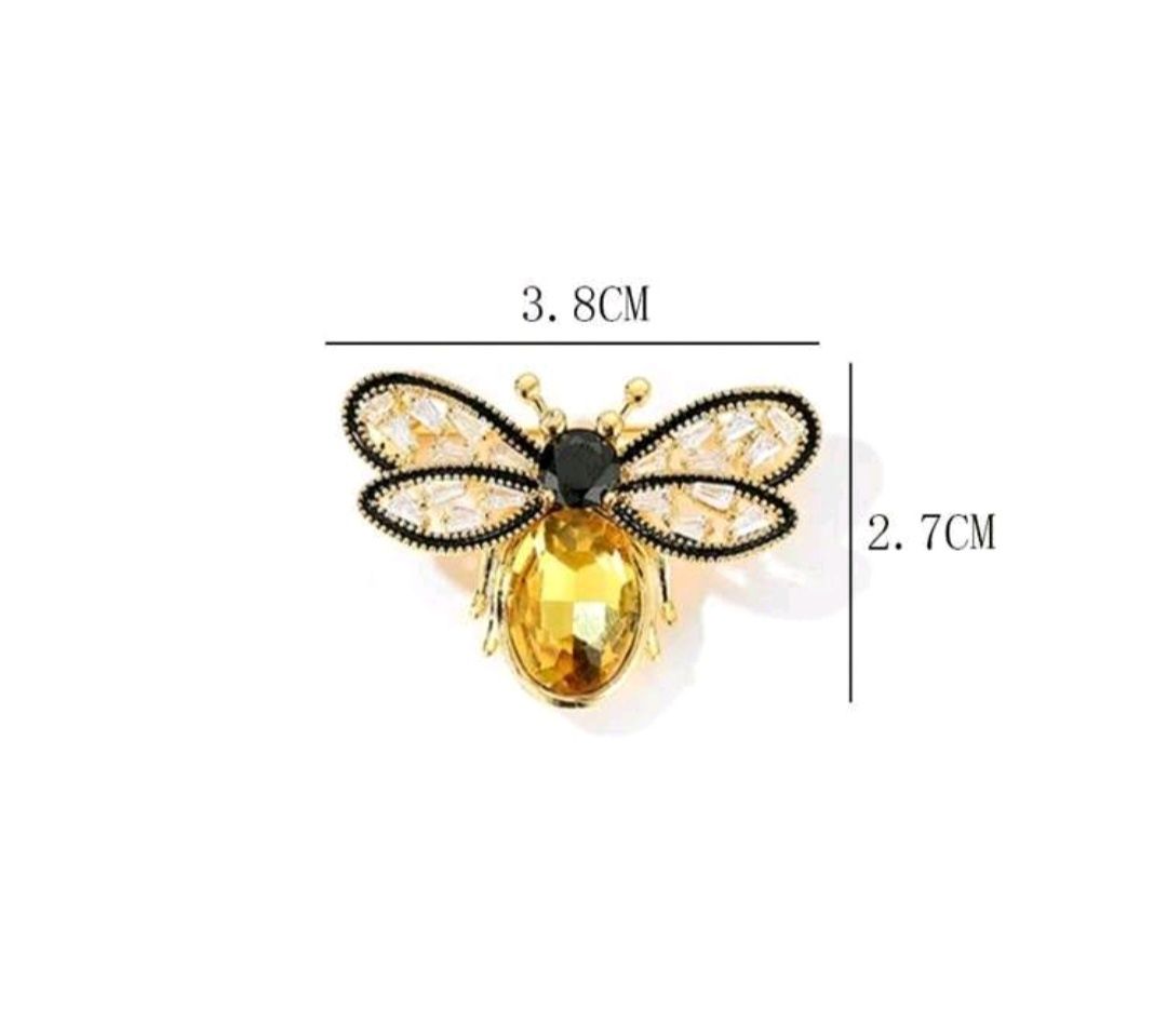 Broszka pszczółka z kryształkami żółta