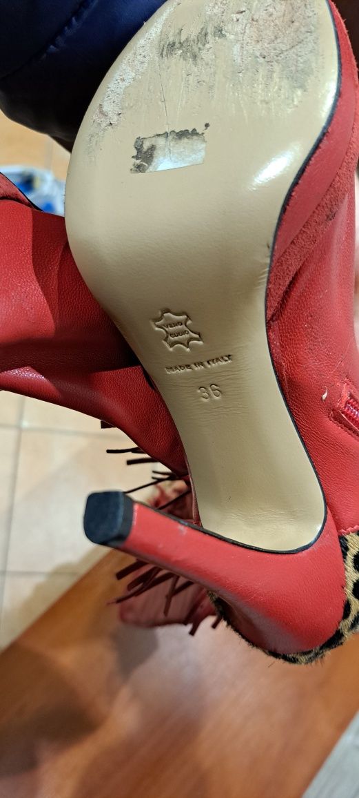 Buty kozaki długie szpilki  czerwone panterka rozmiar 36