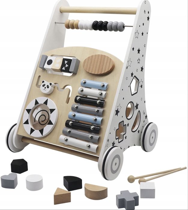 Drewniany edukachyjny chodzik pchacz dziecko chlopiec dziewczynka