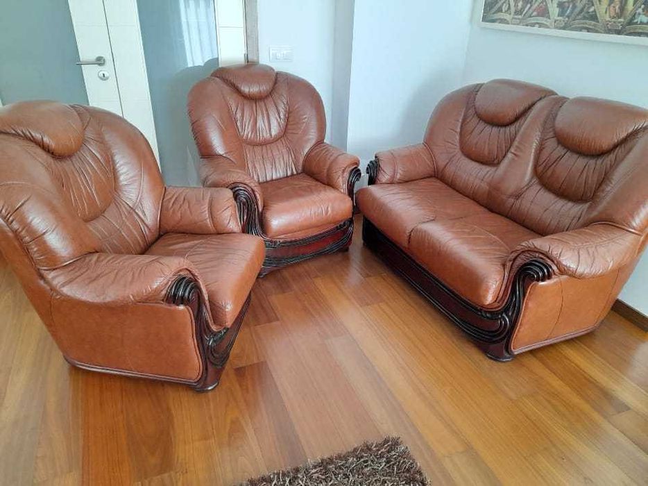 2 poltronas+ Sofá pele verdadeira