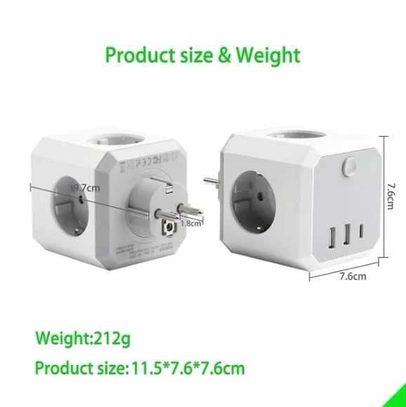 Uchwyt z USB gniazdo 6 w 1 bez kabla (3680 W/16 A) z przełącznikiem