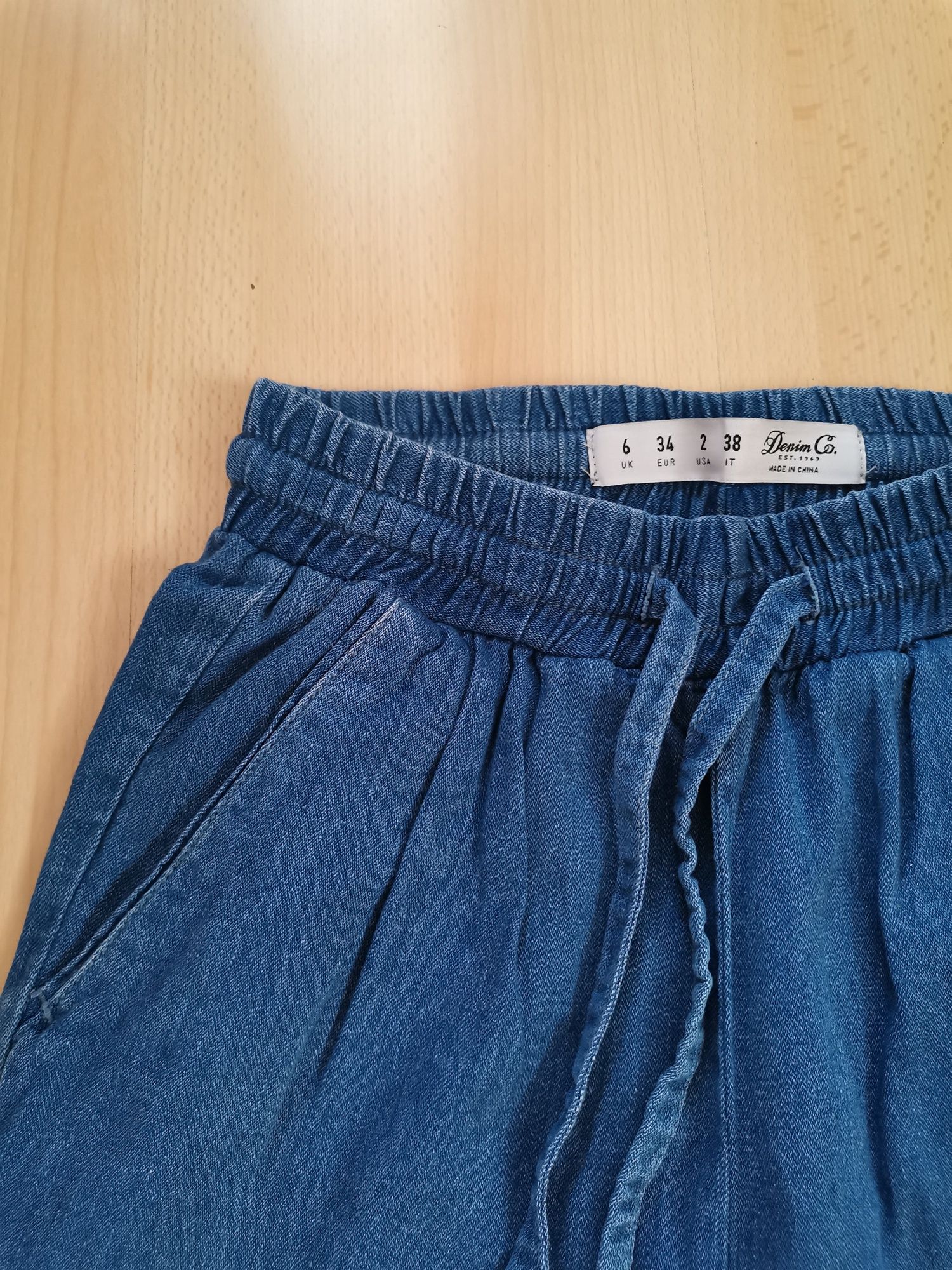 Spodnie joggery 34 XS niebieskie Denim Co jeansowe długie bawełna len