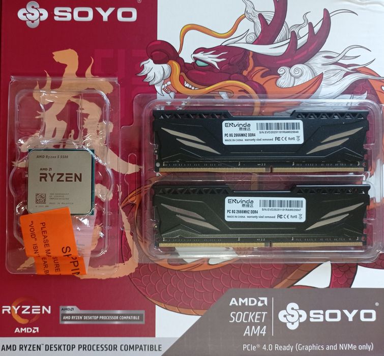 Игровой комплект SOYO B450 PRO + Ryzen 3600 / 5500 + ddr4 16gb (2×8)