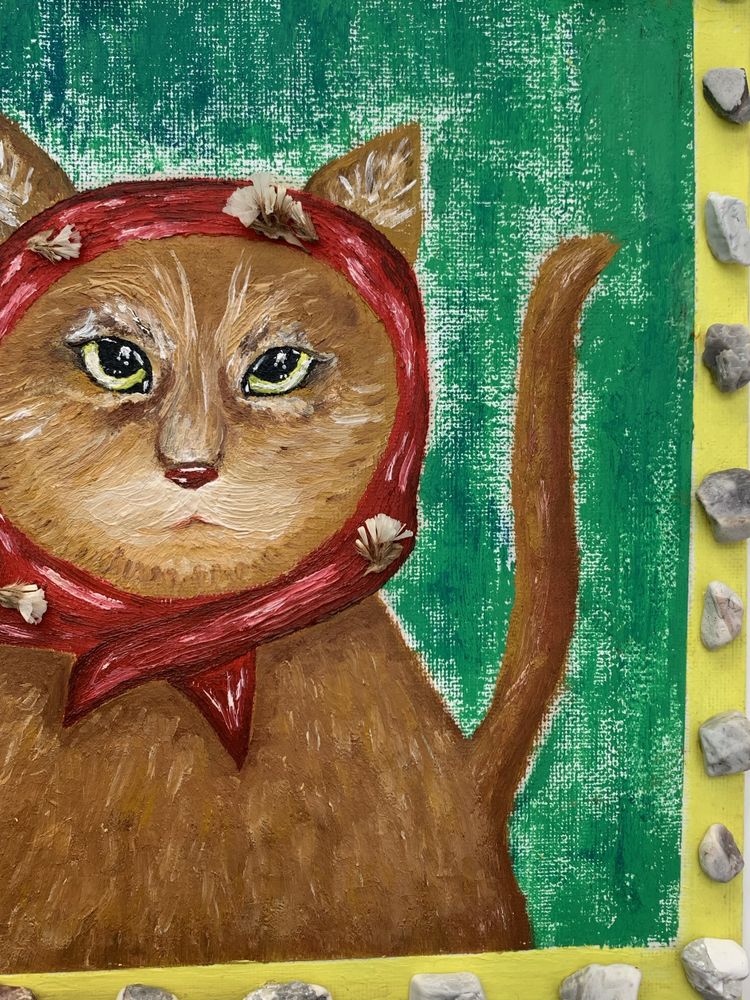 Ręcznie malowany Obraz z kotem na plotnie