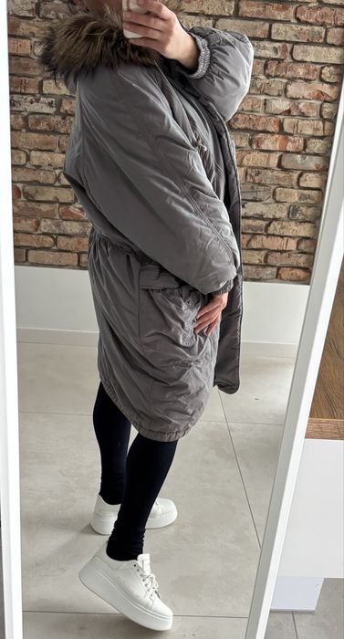 Płaszcz pachy 80x2 nietoperz perłowy z naturalnym futerkiem 46/48