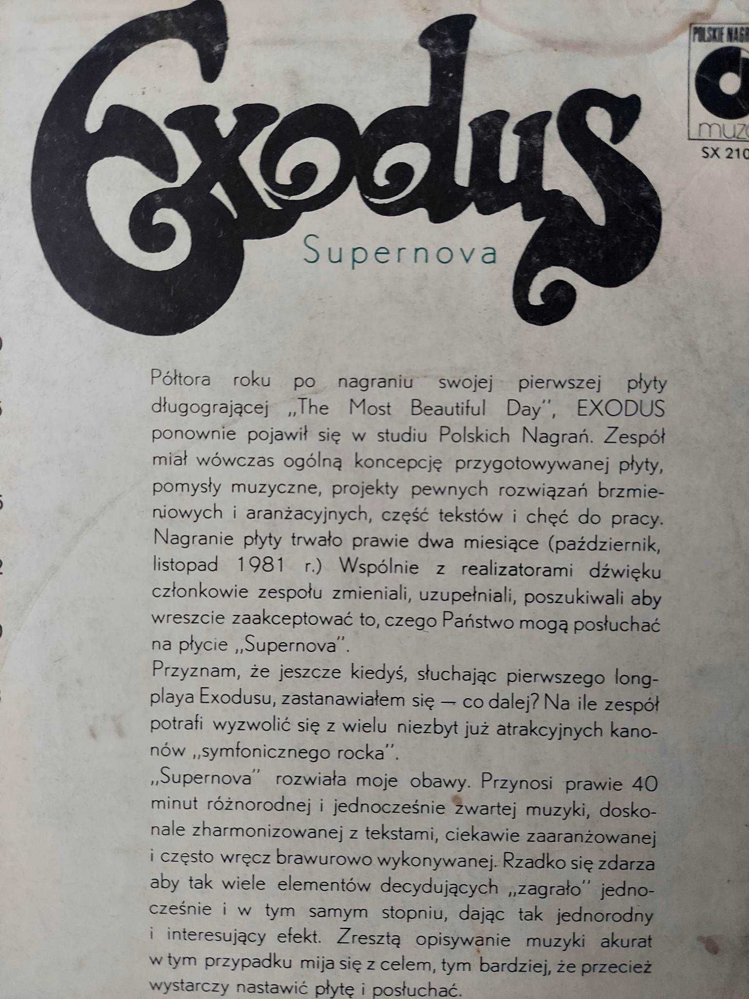 Długogrający drugi Album muz. Zespołu EXODUS "SUPERNOVA" z roku 1981