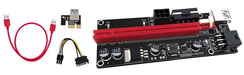 Pack de 6 Placas Riser PCI-e 1x 16x / USB3 / 2x6pin / Molex 009S