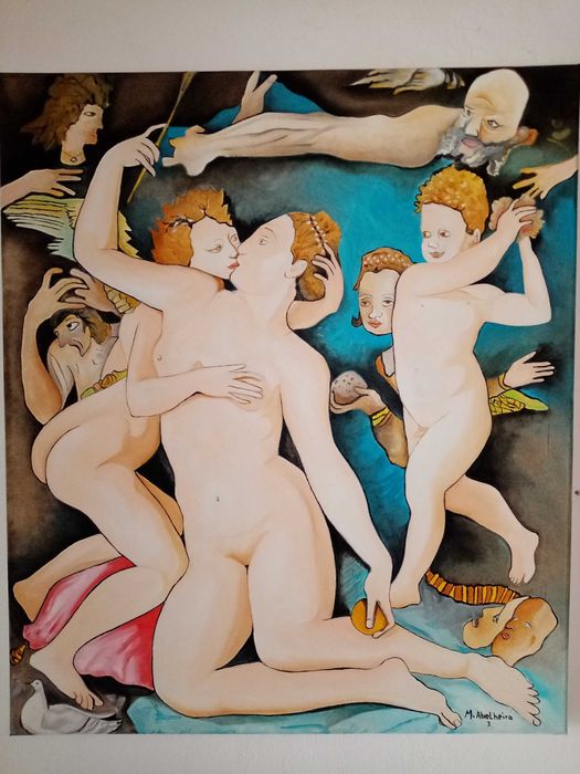 pintura a oleo - venus e cupido  com 70x60cm