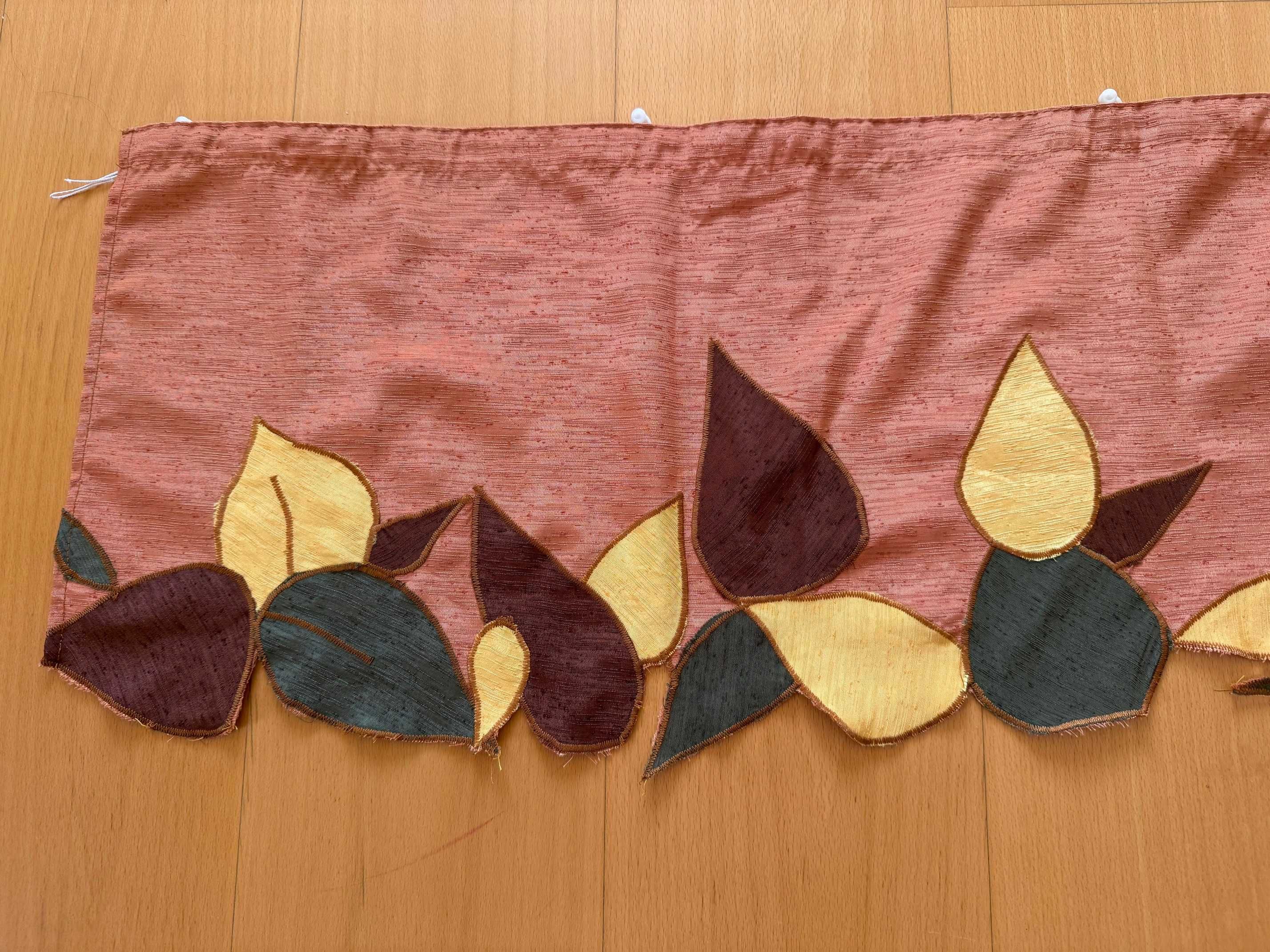 Lambrekin, zasłonka w kolorze morelowym z liśćmi, 140 x 35 cm