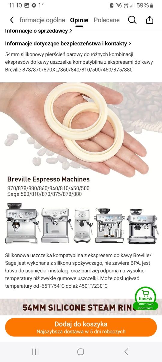 Uszczelka do ekresu kolbowego Brevil