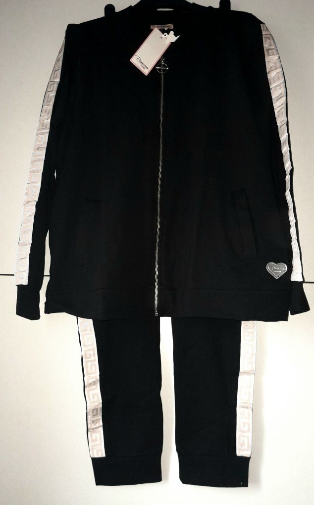 Komplet dresowy dres spodnie bluza rozsuwana XL 42 czarny lampas