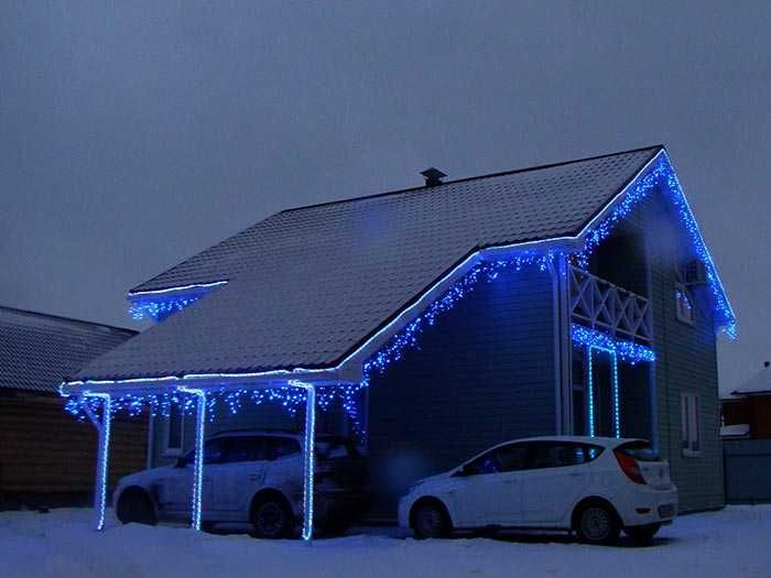 Украшение новогодними гирляндами, монтаж гирлянд, украшение домов