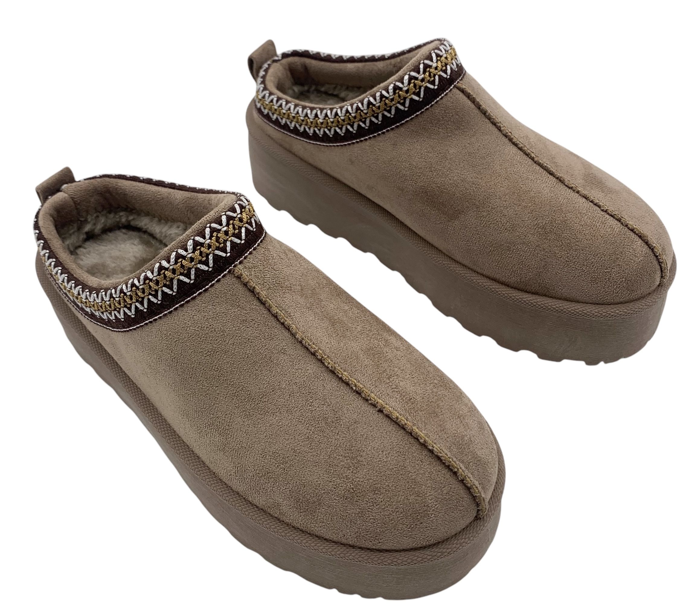 Buty damskie śniegowce wsuwane 40 mukluki kapcie na platformie brązowe