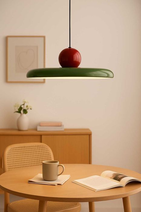 Lampa wisząca retro LED zielono-czerwona do salonu lub kuchni