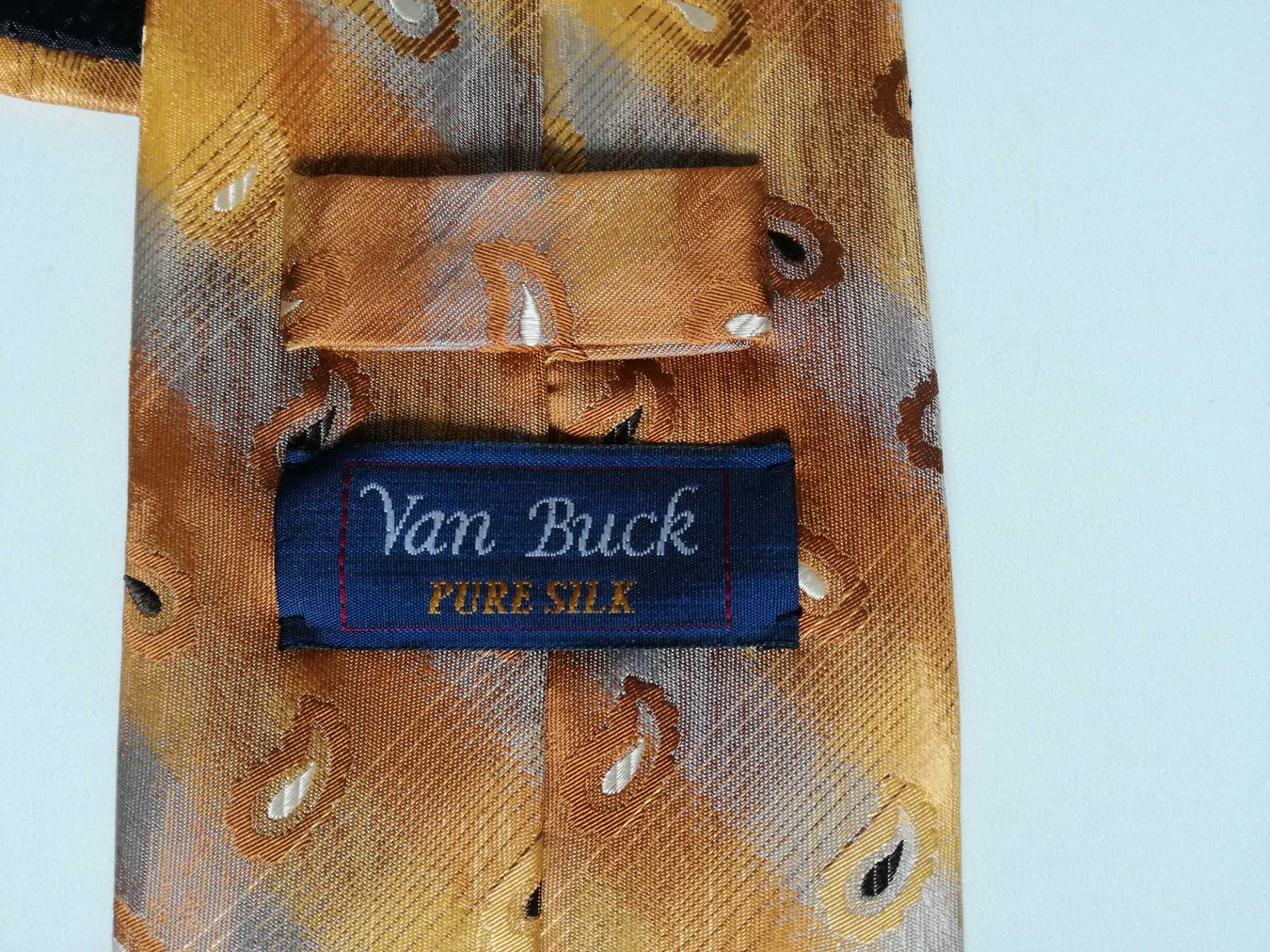 Jedwabny krawat Van Buck Złoty paisley