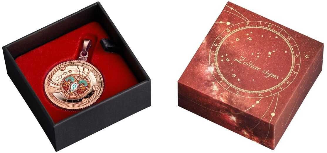 Zawieszka, Medal Znaki Zodiaku- WODNIK- Kamerun 2018 srebro pozłacane