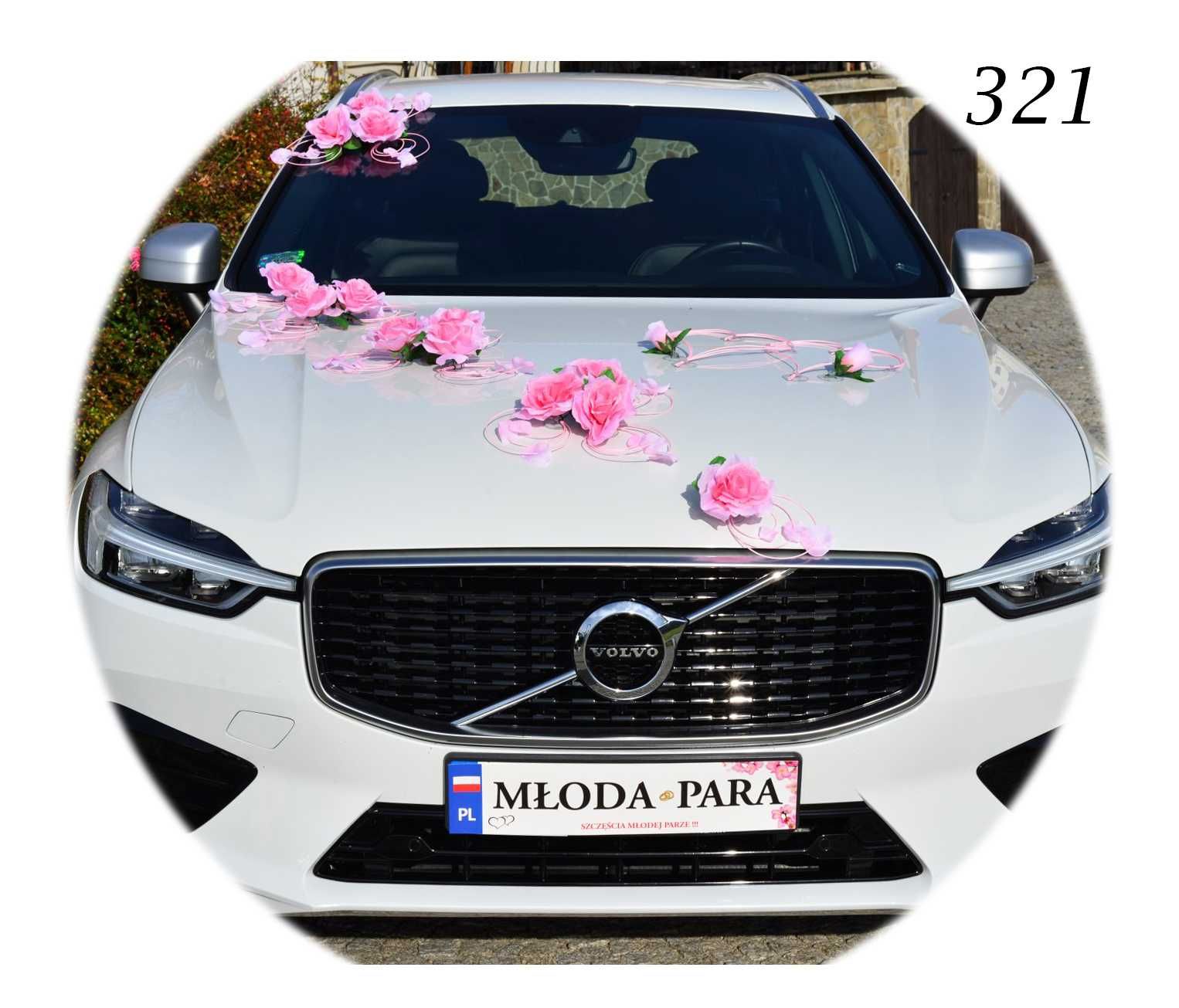 ELEGANCKA dekoracja na auto samochód do ślubu na PRZYSSAWCE 321