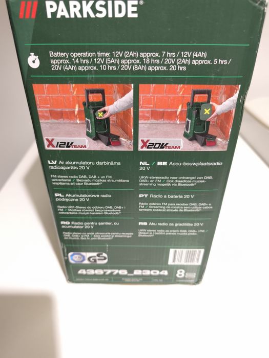 Radio portátil Parkside 12v * 20v * 220v