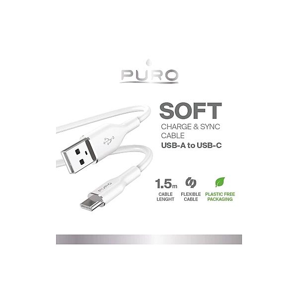 Kabel Puro Soft USB-A - USB-C 1,5m - biały