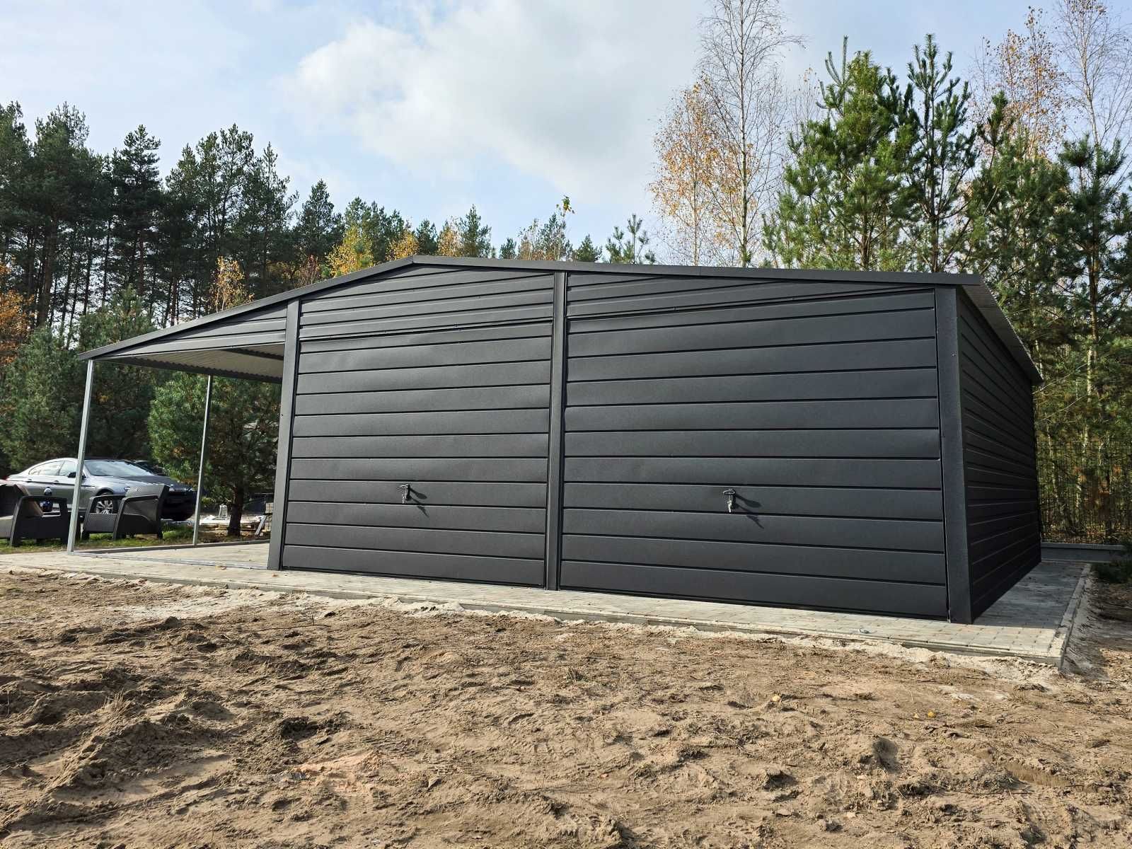 Garaż blaszany 6,5x5 z wiatą 2,5m i pom, gospodarczym, winchester