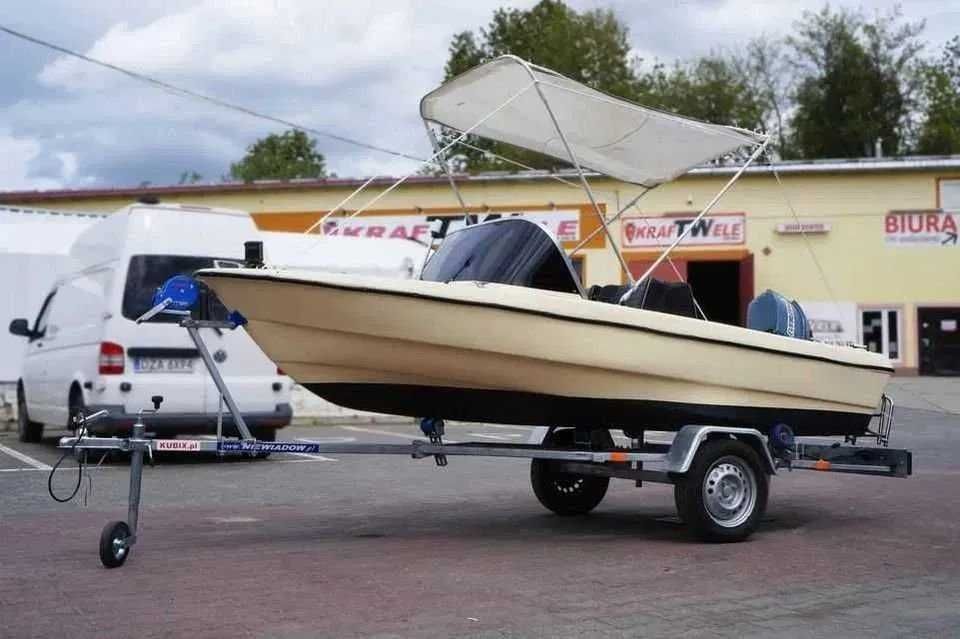 Łódź Motorowa Motorówka 40 KM Evinrude PRZYCZEPA Plandeka Bimini