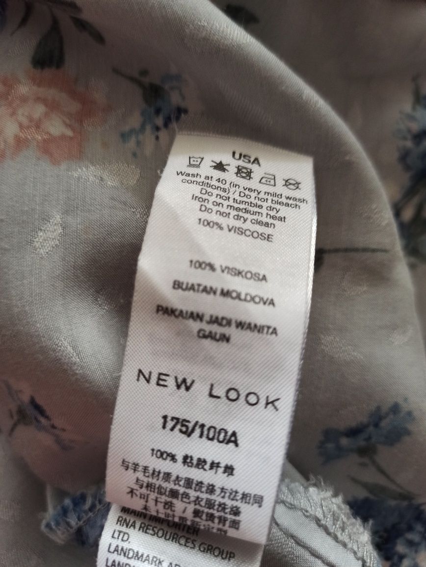 Zwiewna szara sukienka w kwiaty 100% wiskoza, dekolt V, letnia, boho,