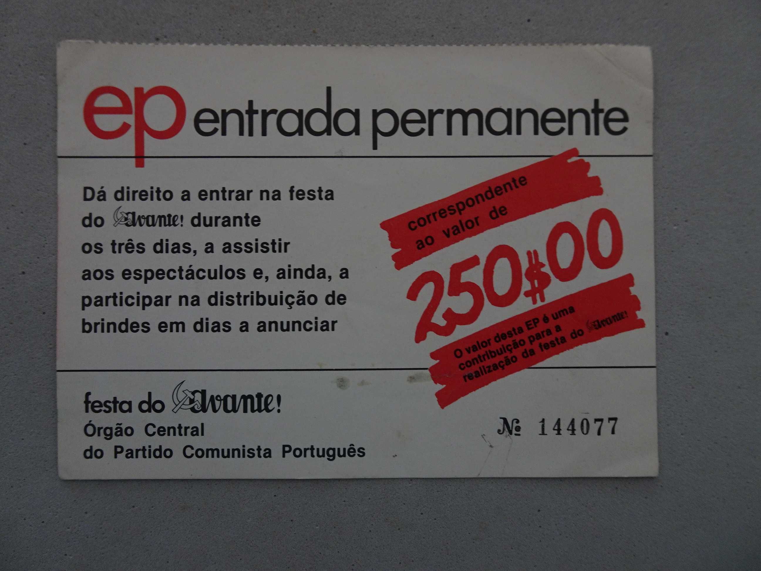 Cartão Festa do Avante 1983 - Partido Comunista Português