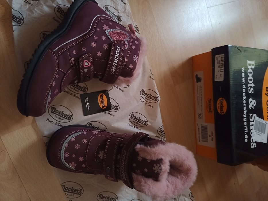 Zimowe buty ocieplane dockers 34 wkładka 22,4 cm fioletowo różowe z fu