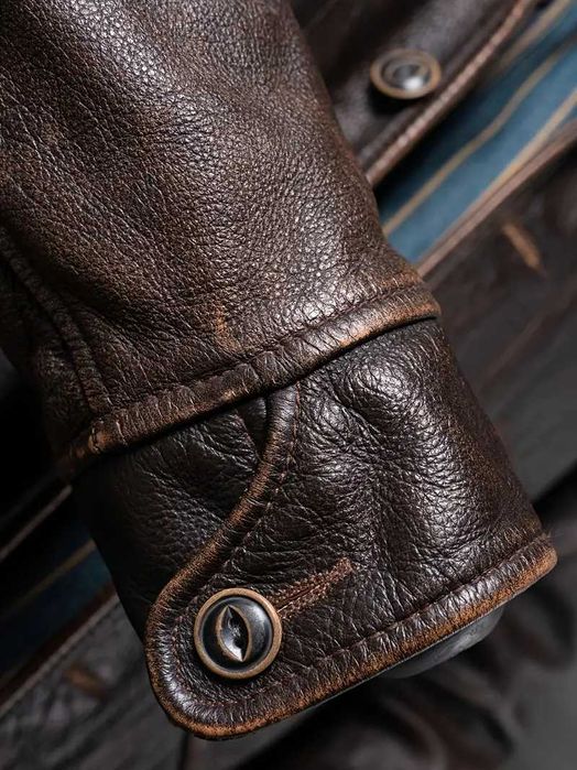 Męska kurtka vintage, brązowa kurtka typu bomber z zapięciem na guziki