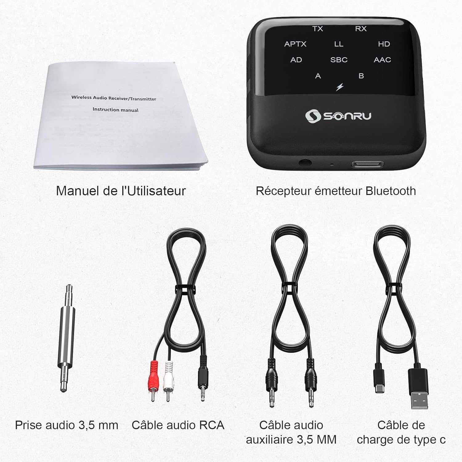SONRU Bezprzewodowy odbiornik audio Bluetooth 2 w 1, adapter Bluetooth